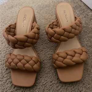 Soda Tan Braided Sandals Modern Flat Design